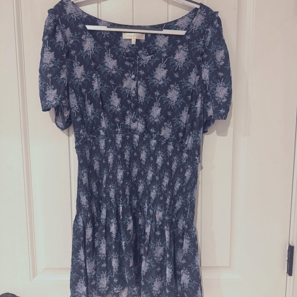 LoveShackFancy Brickell Navy Floral Mini Dress